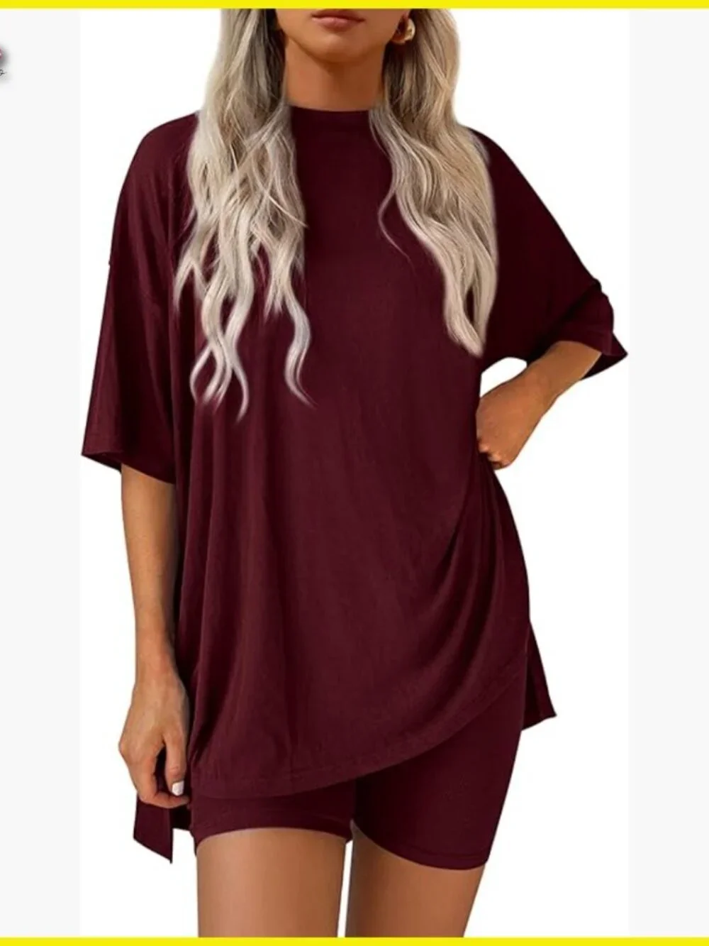 Oversized Short Sleeve Top Biker Shorts Set Loose Fit Lounge Wear